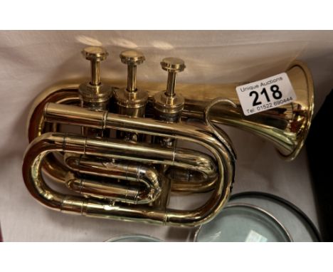 A brass cornet, no mouth piece