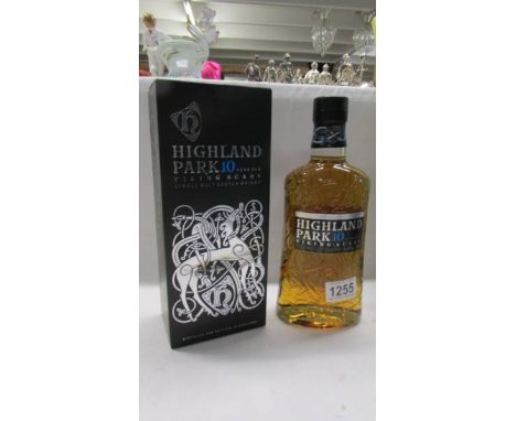 A boxed Highland Park 10 year old Viking scars single malt scotch whisky. 