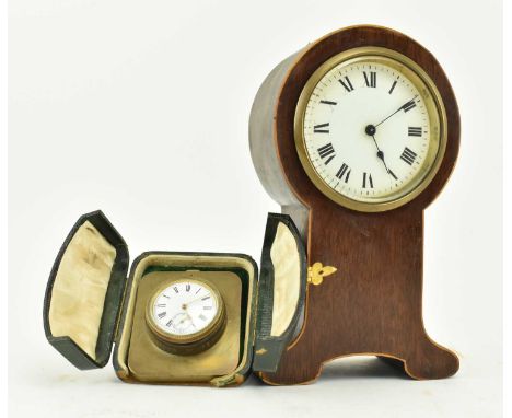 An early 20th century French brass travel clock presented in green morocco leather case, along with a mahogany cased &amp; in
