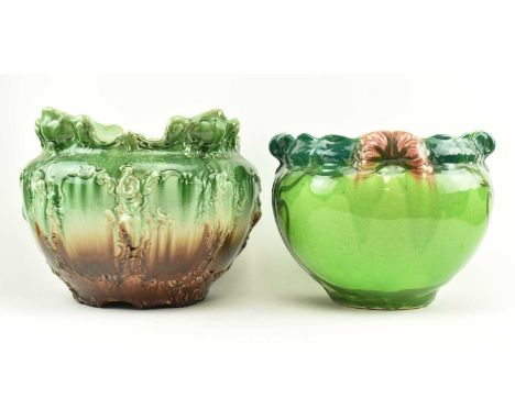 Two late 19th to early 20th century High Victorian majolica ceramic garden planters. The lot comprising a jardiniere planter 