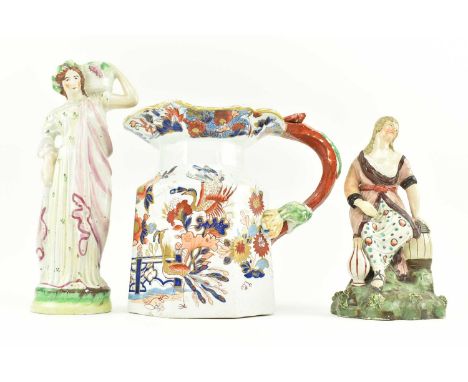 Two early 19th century pearlware figurines of the Widow of Zarapeth and the goddess Flora, along with a Mason's Ironstone Old