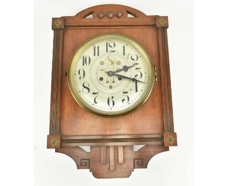 An early 20th century 1910s - 1920s mahogany cased bracket wall clock. The clock with silver metal Arabic numeral dial, 24hr 