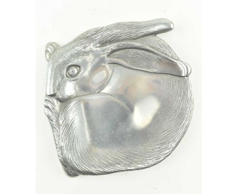 Arthur Court - a vintage 1980s aluminium trinket dish in the form of a rabbit. The trinket dish featuring the rabbit curled u