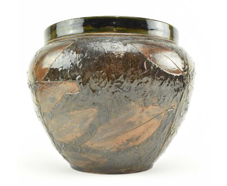 Rosina Brown for Doulton Lambeth - a High Victorian late 19th century Aesthetic Movement ceramic stoneware planter. The plant