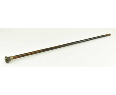A hallmarked silver promenade cane / walking stick. Silver knop top with illegible marks (af) to tapering rosewood shaft and 