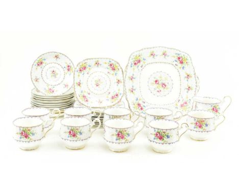 Royal Albert - Petit Point - a vintage mid century bone china ceramic part tea service. The lot comprising cake plate, ten sm