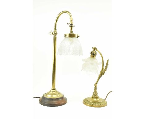 An early 20th century brass &amp; frosted glass coaching lamp light, together with another. The coaching lamp having a flower