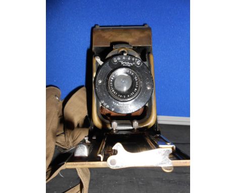 Ensign Calibre folding camera, metal housing, with cloth army bag Reserve: £15