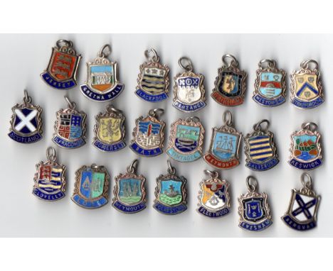 Enamel on silver charms, various UK towns -22 Reserve: £30