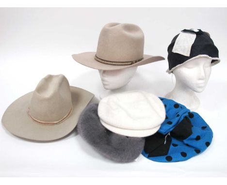 A John B. Stetson Beige Hat, size 7¼, another similar by Corral West Ranchwear, size 6¾ and four vintage ladies hats includin
