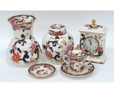 A Collection of Mason's 'Blue Mandalay' Pottery, to include a mantel clock, ginger jar and cover, octagonal vase etc.:- One T