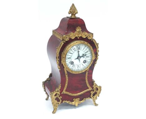 A Late XIX/Early XX Century Boulle Style Mantle Clock, of Sheraton style with ormolu mounts, the white enamel dial with Roman