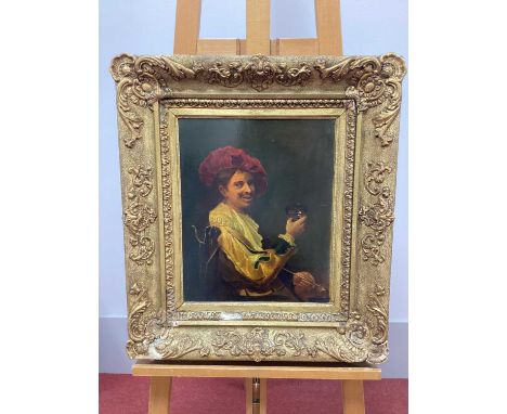 CONTINENTAL SCHOOL (XIX Century)Seated Gentleman Holding a Glass and a Clay Pipe, oil on board, unsigned,35.5 x 29cm.