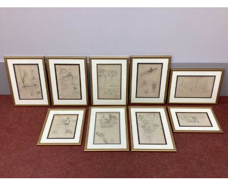 Y GEORGE HAMILTON CONSTANTINE (Sheffield Artist, 1875-1967) *ARRNine Framed Pencil Sketches, depicting boats, horses, figures