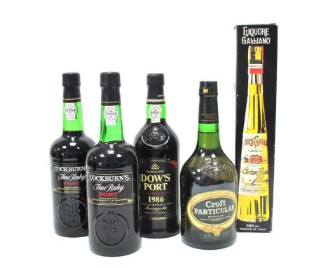 Port - Cockburn's Port, (2 bottles); Dow's Late Bottled Vintage 1986 Port; Croft Particular; Liquore Galliano. (5)