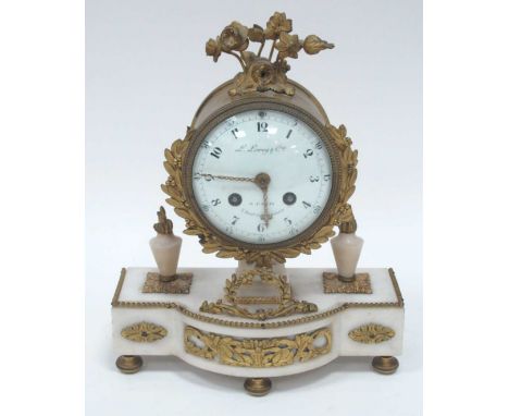 A Late XIX Century L. Leroy, Paris Mantle Clock, the gilt metal and white marble base applied with flowers and foliate motifs