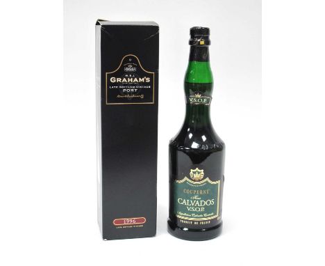 Port - W.J. Graham's Late Bottled Vintage Port 1996, boxed; Couperne Fine Calvados V.S.O.P. (2)