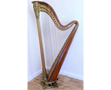 19th century Thomas Dodd & Sons, London, Patent Grecian pedal harp with 44 strings, 8 pedals and swell doors, the gilt crown 