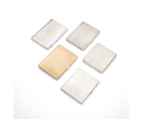 A collection of five 20th-century cigarette cases   to include, Mayes, Mills & Co, Birmingham 1935, Lanson Ltd, Birmingham 19