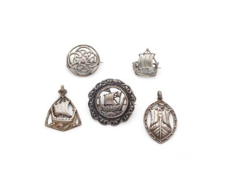 Iona - A collection of Scottish Provincial Alexander Ritchie jewellery  to include, a pendant,  Glasgow 1911, cast with a Vik