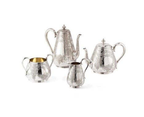 Y A Victorian four-piece tea and coffee-service  The Barnards, London 1872, comprising a coffee pot, teapot, twin-handled sug