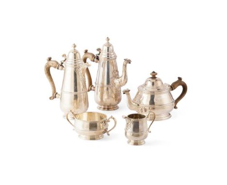 A matched George V five-piece tea and coffee-service  Adie Bros, London 1919/20, and Birmingham 1924, comprising waterpot, te
