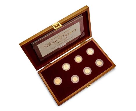 UK - A cased gold set of EIIR Royal Portrait collection Sovereigns; 1959, proofs - 1980, 1988, 2003; half proof sovereigns; 1