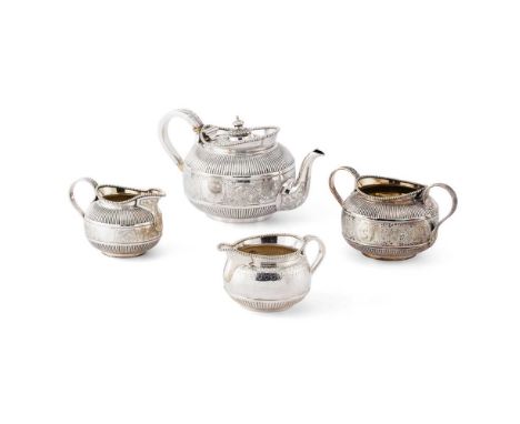 Y A matched late Victorian three-piece tea-service   The Barnards, London 1888/92, comprising a teapot, twin handled sugar ba