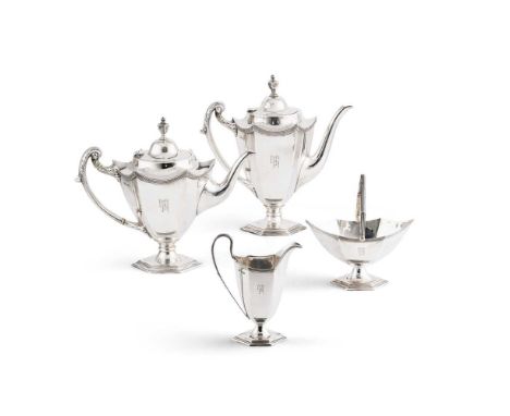 Y A matched George V four-piece tea-service   Mappin & Webb, Sheffield 1915/16, comprising, a waterpot, teapot, a swing-handl