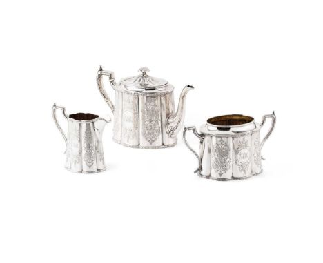 Y A Victorian three-piece tea-service  John Dixon & Sons, Sheffield 1870, comprising, a teapot, twin-handled sugar basin and 