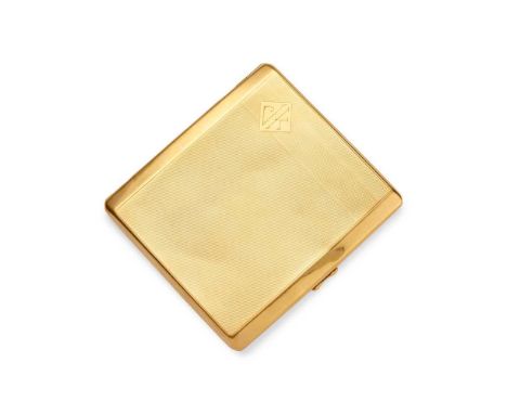 A 1930s 9ct gold cigarette case  Birmingham 1933, of rectangular outline with engine-turned decoration and initials to corner