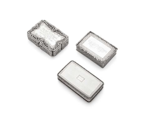 A Victorian snuff box  Nathaniel Mills, Birmingham 1842, of rounded rectangular outline, engraved scroll and foliate decorati