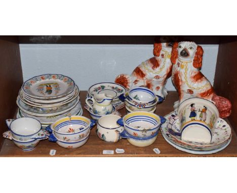 A group of 19th Century and later ceramics; including Staffordshire seated squirrels, Quimper ware etc.