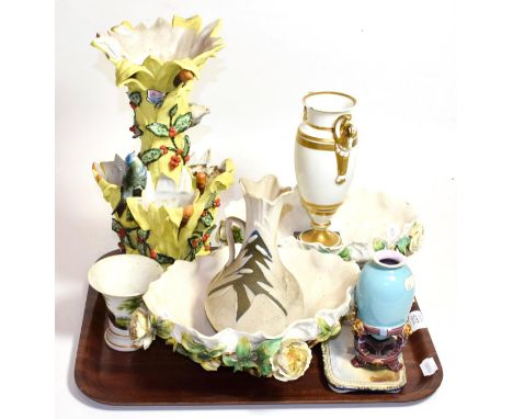 A Coalport hand-painted plaque, a Minton vase and other decorative porcelain (8) (a.f.) 
