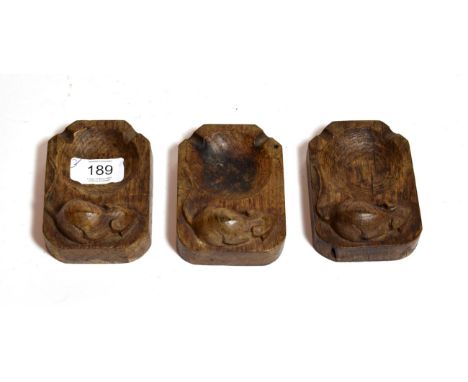 Three Robert Mouseman Thompson ash trays (3)