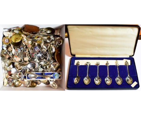 A large collection of collector's spoons, EPNS and plated; together with assorted caddy spoons; a set of silver jubilee 'Heri