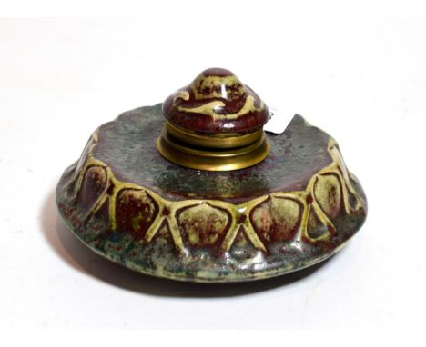Attributed to Pierre-Adrien Dalpayrat (1844-1910): A Stoneware Inkwell, circa 1890, with unusual glaze, of circular form with
