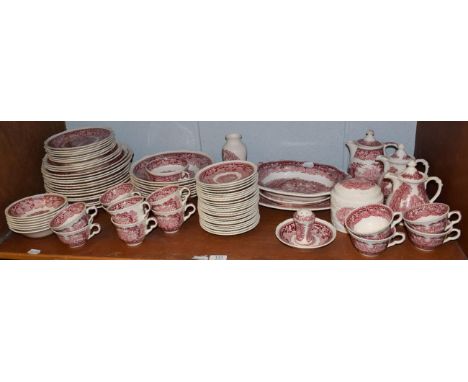 A collection of Mason's Ironstone Vista pattern dinner wares with transfer printed pink decoration including dinner plates, s