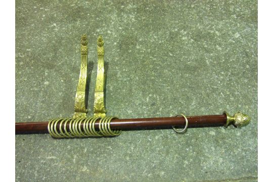 Mahogany Stained 7ft Curtain Pole With Pineapple Brass Finials And Rings Plus Ormolu Brac Mahogany Stained 7ft Curtain Pole With, 7ft Curtain Pole
