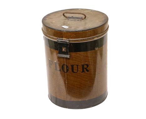 {} A Victorian Brown Enamel Circular Flour Bin, with hinged lid; A Quantity of Assorted Victorian and Later Copper Pans, vari