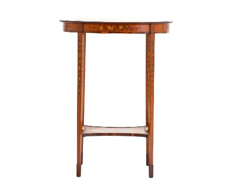 An Edwardian Satinwood, Polychrome Painted and Rosewood Crossbanded Occasional Table, of oval form, the top painted with acan