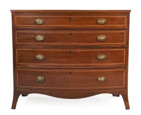 A George III Mahogany, Rosewood Crossbanded and Parquetry Decorated Bowfront Chest of Drawers, early 19th century, with four 