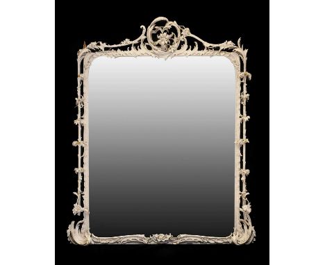 A Victorian White-Painted and Carved Chippendale-Style Overmantel Mirror, 3rd quarter 19th century, the original mirror plate