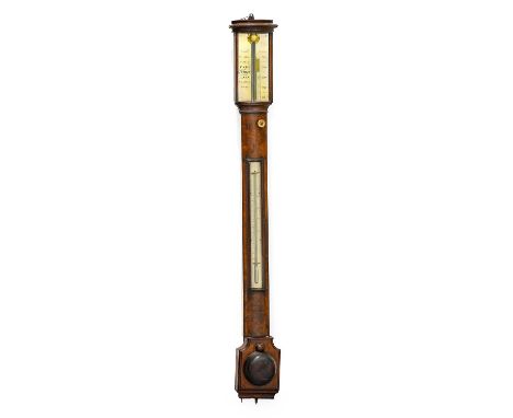 A Mahogany Bow Fronted Stick Barometer, signed Dodd, Glasgow, circa 1840, concealed mercury tube with a silvered single verni