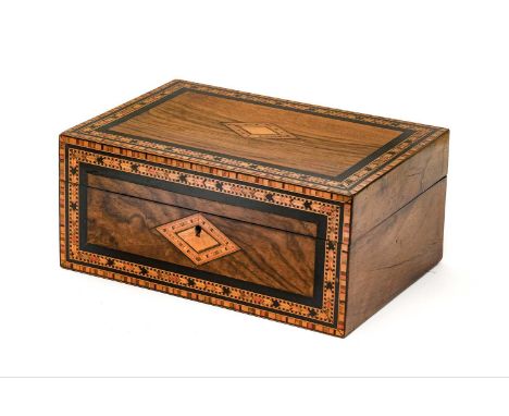 A Victorian Coromandel and Mother-of-Pearl Sewing Box, of rectangular form, the hinged cover with vacant cartouche over a fit