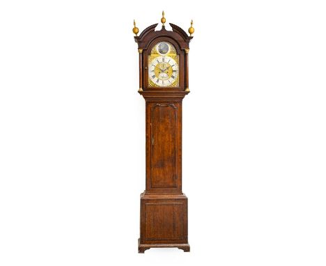 An Oak Eight Day Longcase Clock with a Rocking Ship Automata, signed Renwick, Wigton, circa 1770, broken arched pediment, mah