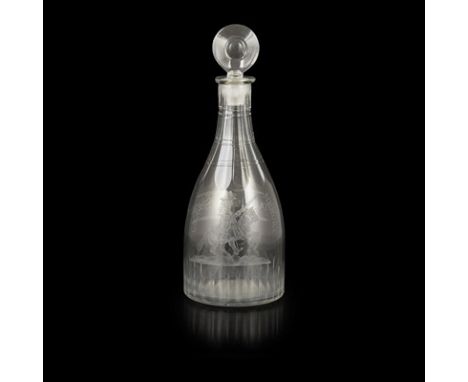 IRISH WILLIAMITE ENGRAVED GLASS DECANTER AND STOPPER POSSIBLY WATERFORD, EARLY 19TH CENTURY with a bull's eye stopper, of mal
