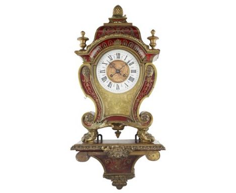 Y FRENCH BOULLE MARQUETRY BRACKET CLOCK LATE 19TH/ EARLY 20TH CENTURY the pine-cone finial above the waisted case, enclosing 