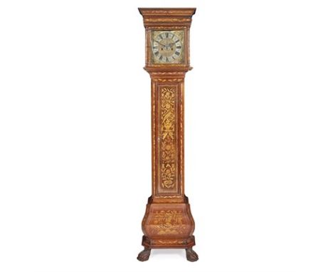 DUTCH MARQUETRY LONGCASE CLOCK SECOND QUARTER 18TH CENTURY the moulded cornice above the 10in. brass dial with a silvered Rom