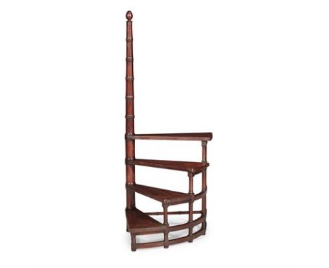 SET OF REGENCY MAHOGANY LIBRARY STEPS FIRST QUARTER 19TH CENTURY with a tapering ring-turned post topped by a finial, and fou